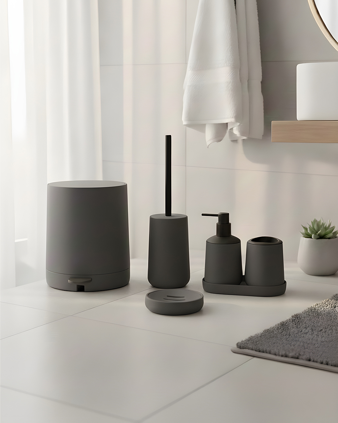 YUVARLAK GRİ 5 PARÇA BANYO SETİ 