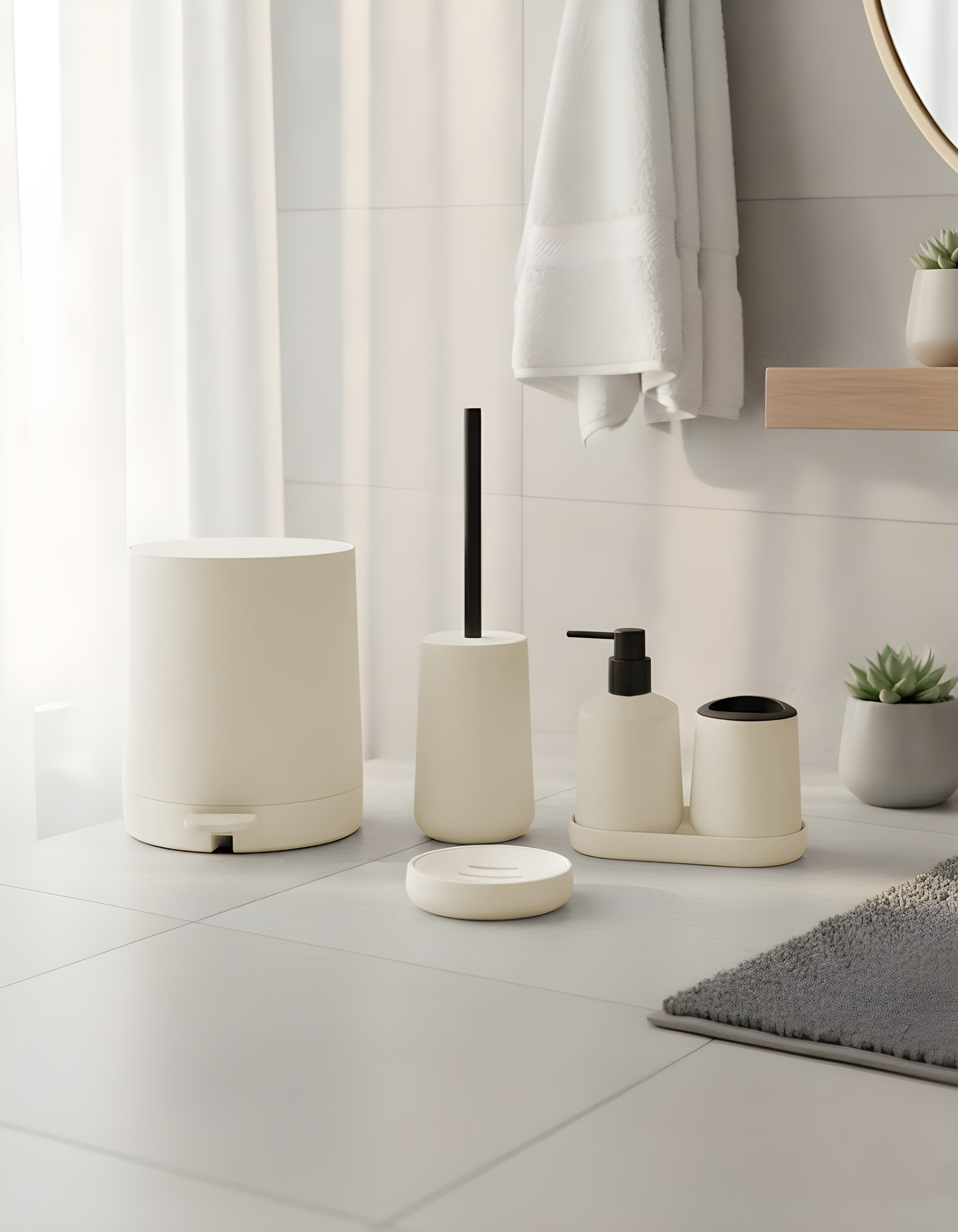 YUVARLAK KREM 5 PARÇA BANYO SETİ 