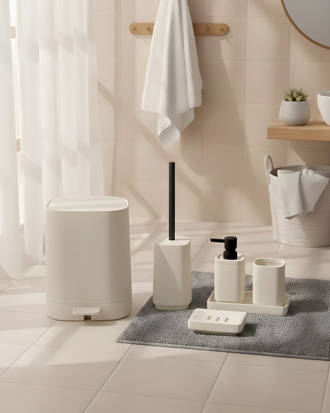 KARE KREM 5 PARÇA BANYO SETİ 