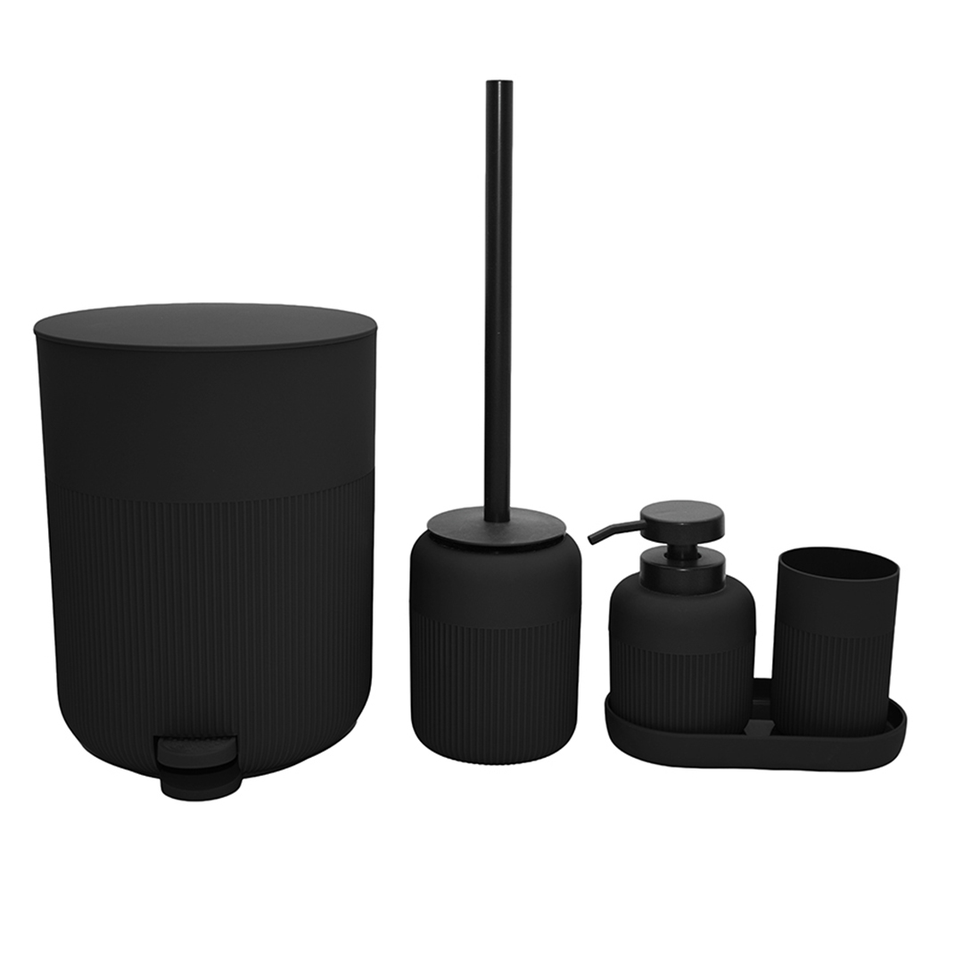 C/5 ÇİZGİLİ YUVARLAK SİYAH 5 PARÇA BANYO SETİ