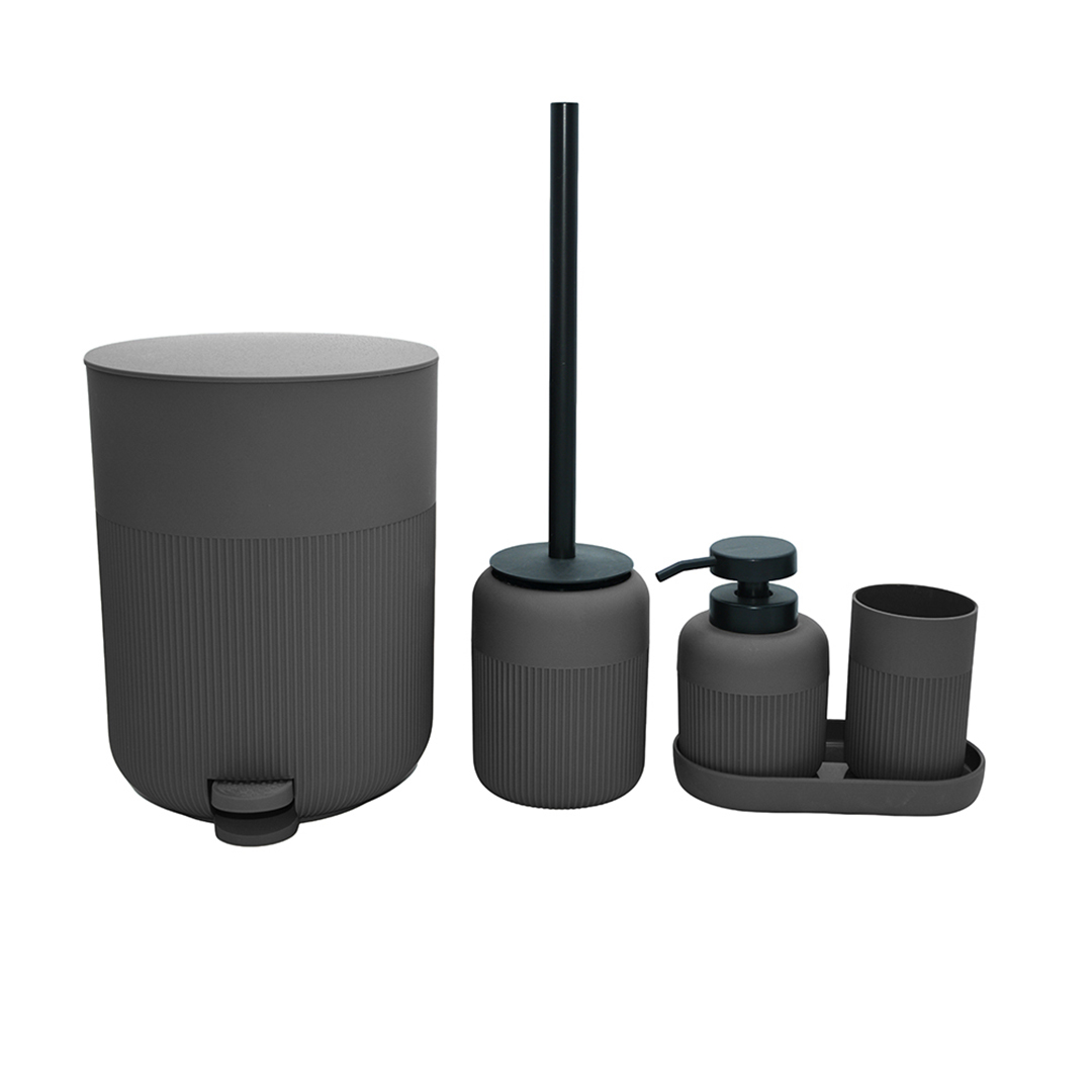 U/7 ÇİZGİLİ YUVARLAK GRİ 5 PARÇA BANYO SETİ