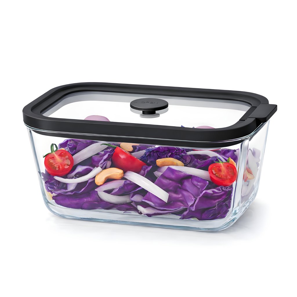 SİYAH KAPAKLI CAM SAKLAMA KABI 1380ML - 19*13.5*8.5 CM