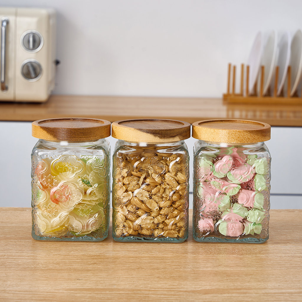 AKASYA KAPAKLI KARE CAM KAVANOZ SETİ S3