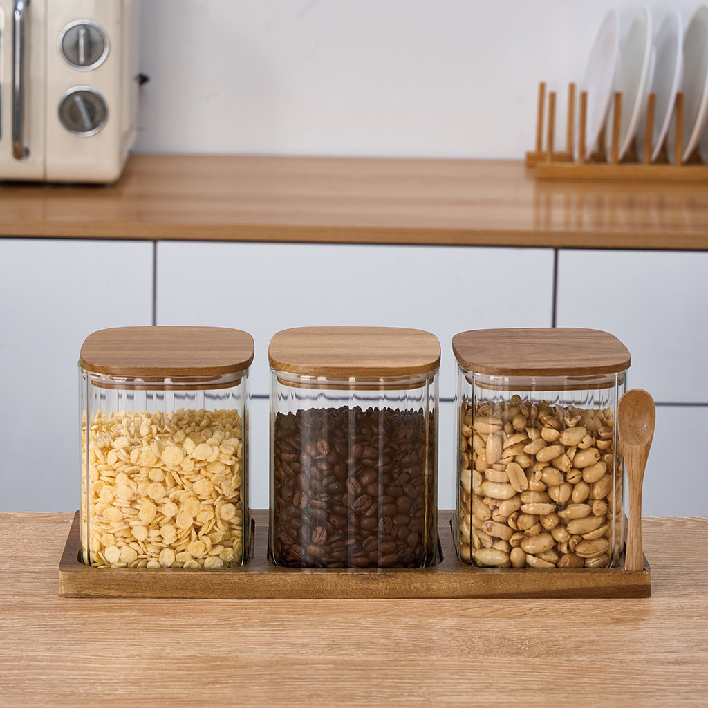 AKASYA STANDLI ÇİZGİLİ CAM BAHARATLIK SETİ  KARE