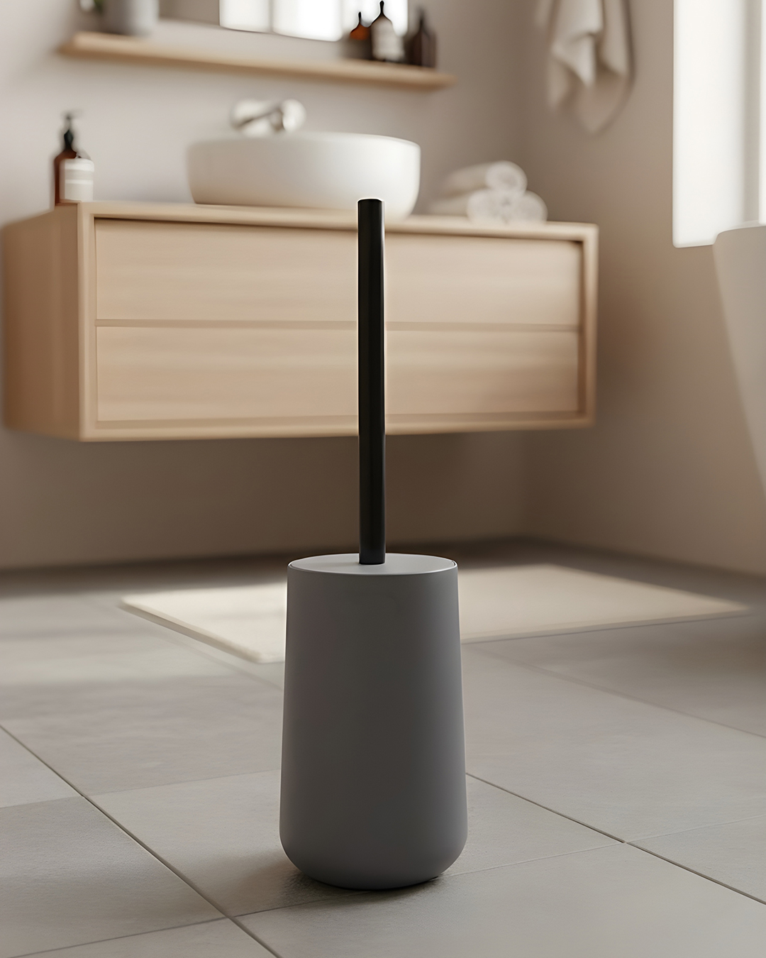 GRİ YUVARLAK AKRİLİK WC FIRÇASI