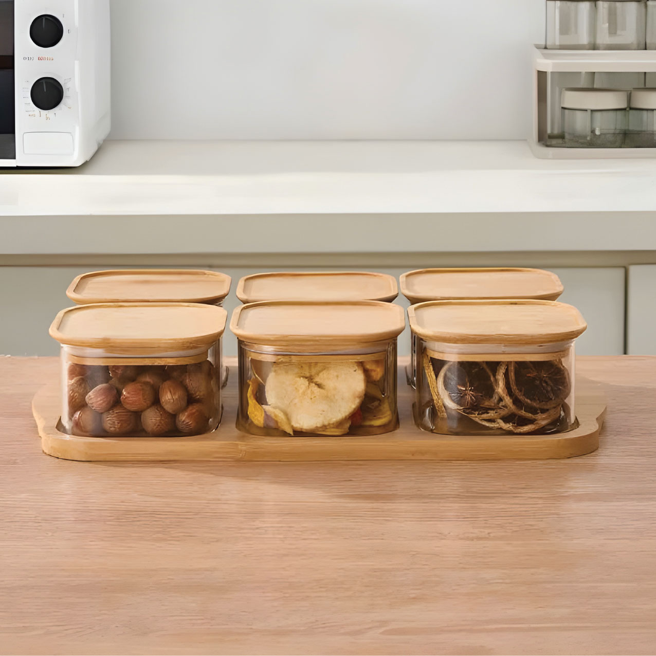 6lı CAM KAHVALTI TAKIMI BAMBU KAPAK 350ML*6