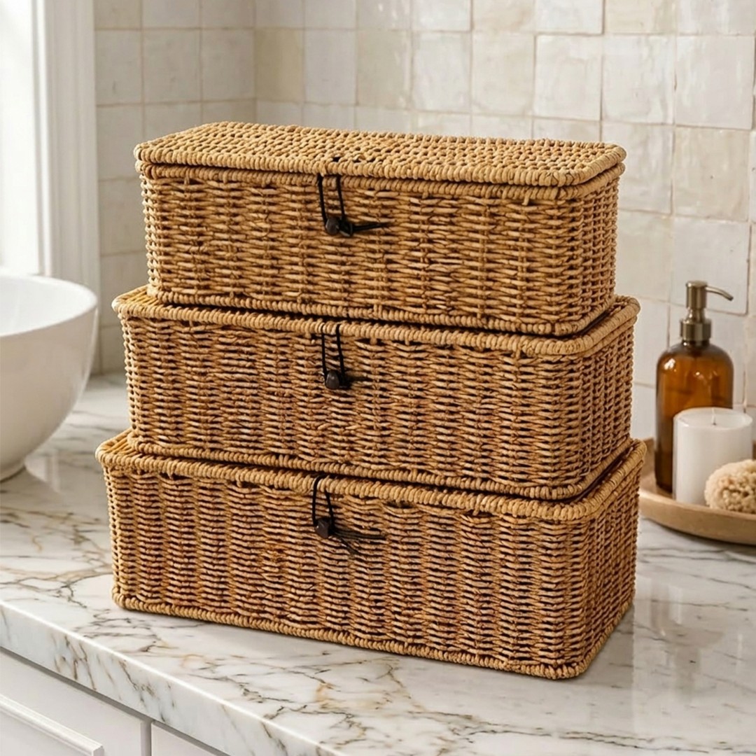 3 LÜ RATTAN ORGANİZER SEPET