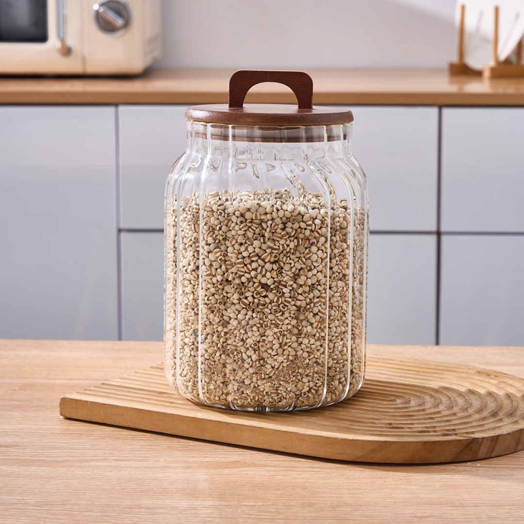 1600ML AKASYA KAPAK BOROSİLİKAT ÇİZGİLİ CAM KAVANOZ