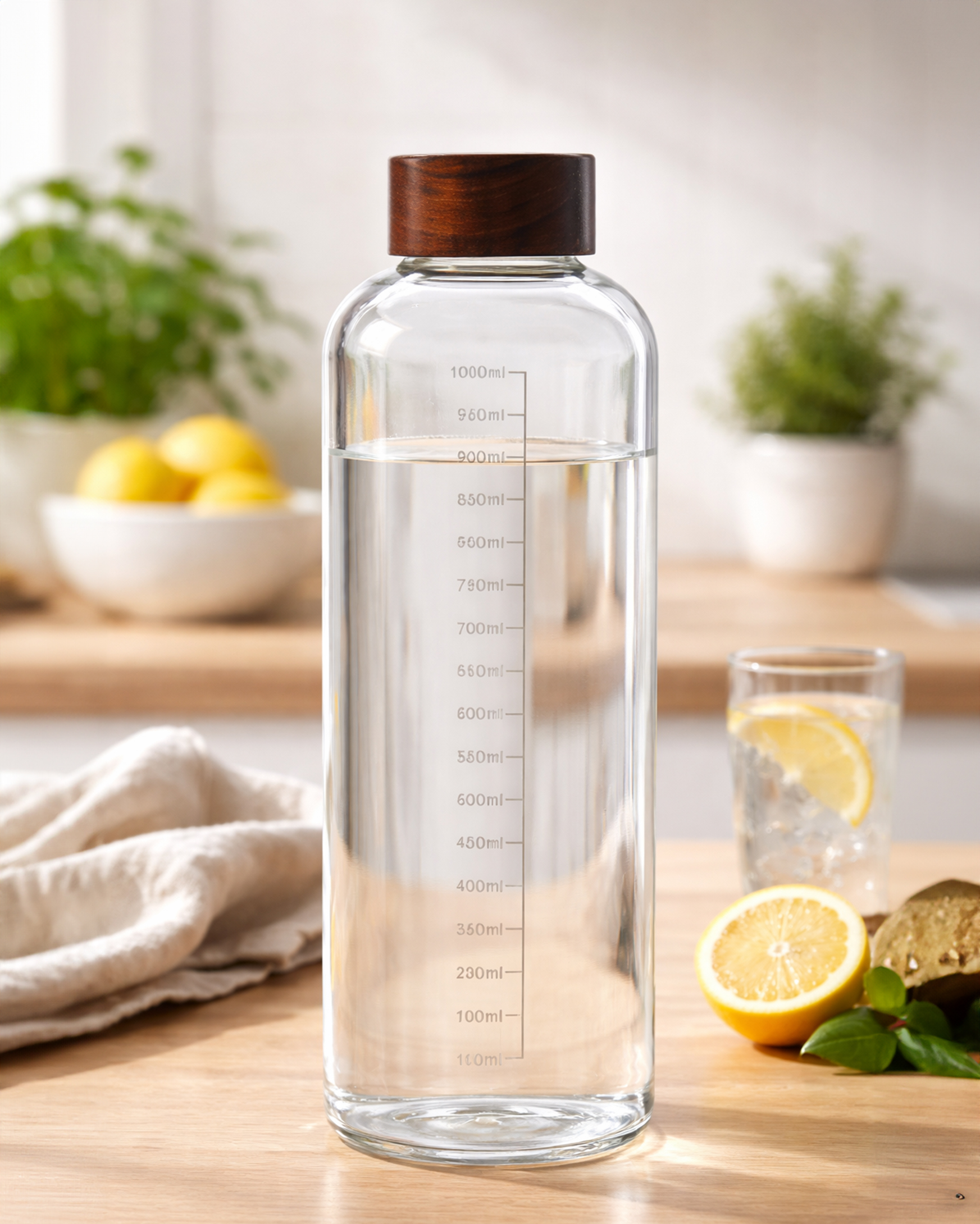 1000ML AKASYA KAPAKLI CAM MATARA