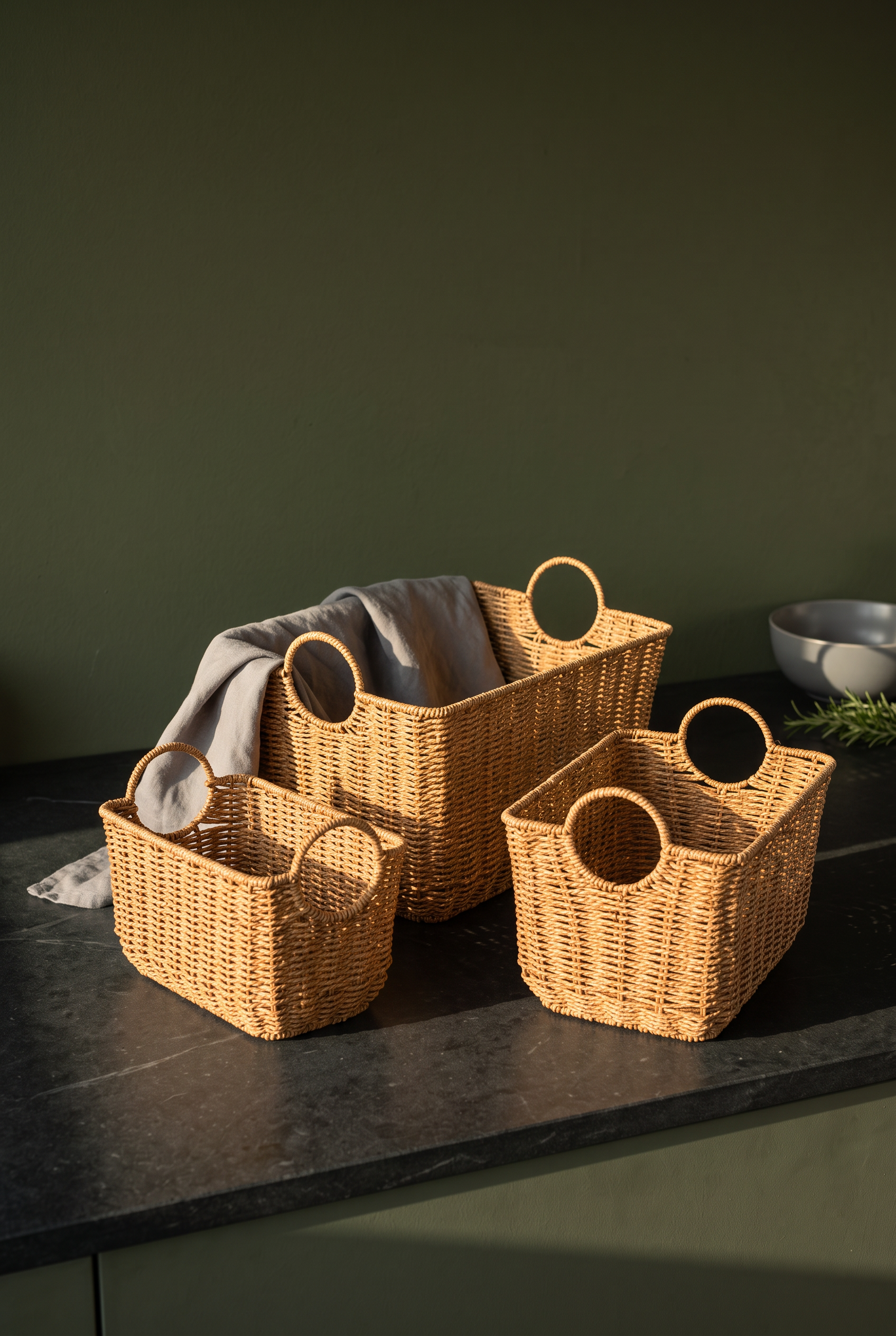 RATTAN KULPLU SEPET SETİ